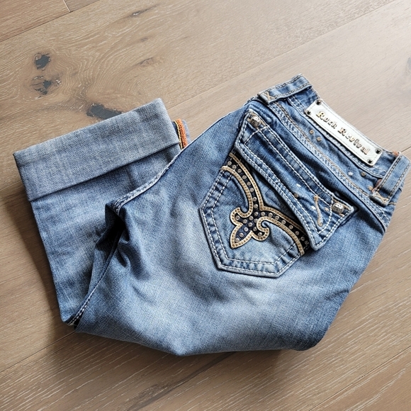 EUC Rock Revival Johanna Capri Cuffed Leg Denim Pant Women's sz 25 - Picture 1 of 11
